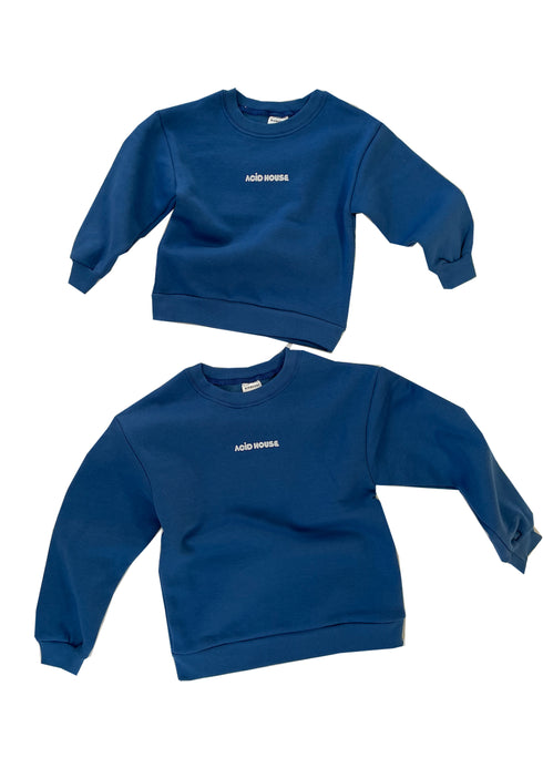 【COME HELL HIGH WATER】acid house KIDS SWEAT  -blue-